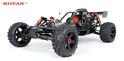 MODELTRONIC Buggy Gasolina Real 2 Tiempos Escala 1:5 Rovan 290S Pro 29CC emisora Fly Sky GT3C Negro Verde Energy/Coche RC clon HPI Baja King Motor